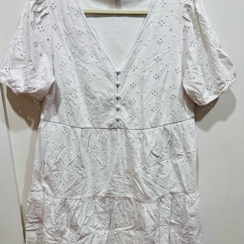 LOFT White Eyelet V-Neck Dress